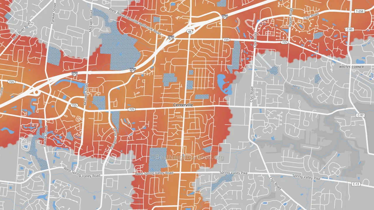Transit Grade map of Centerville Historic District, Centerville, OH