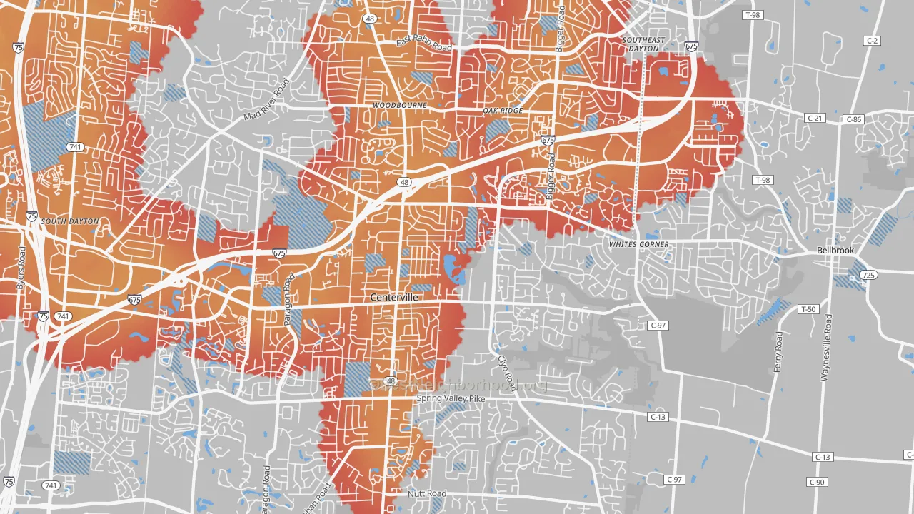 Transit Grade map of Centerville, OH