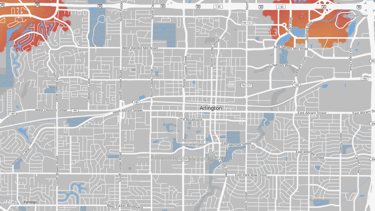 Transit Grade map of Central Arlington, Arlington, TX