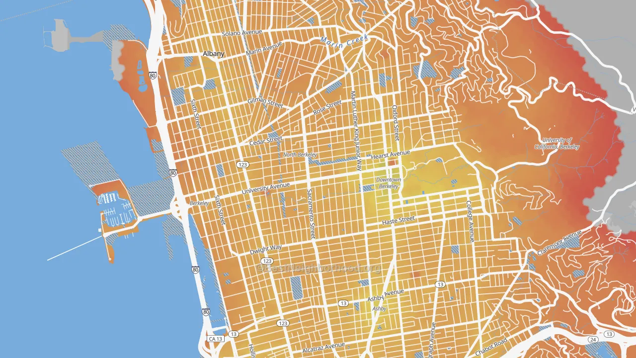 Transit Grade map of Central Berkeley, Berkeley, CA