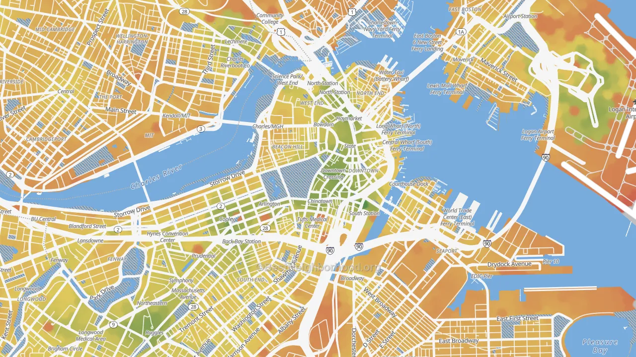 Transit Grade map of Central, Boston, MA