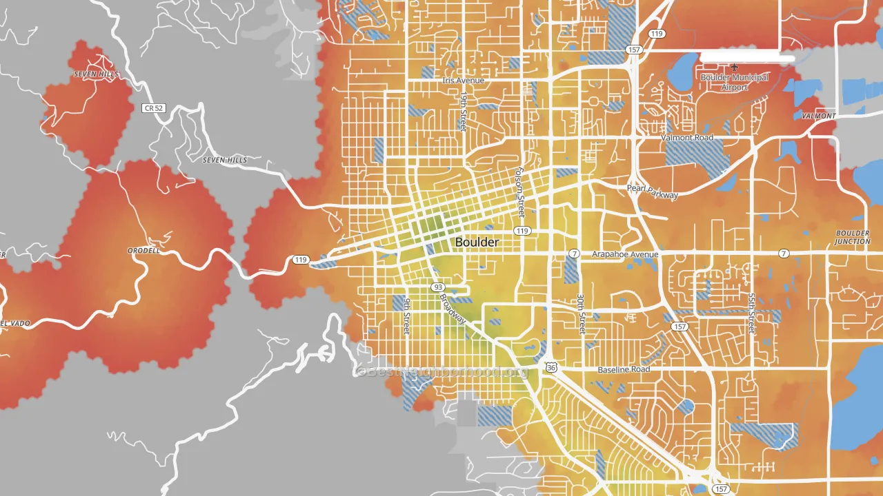 Transit Grade map of Central Boulder, Boulder, CO