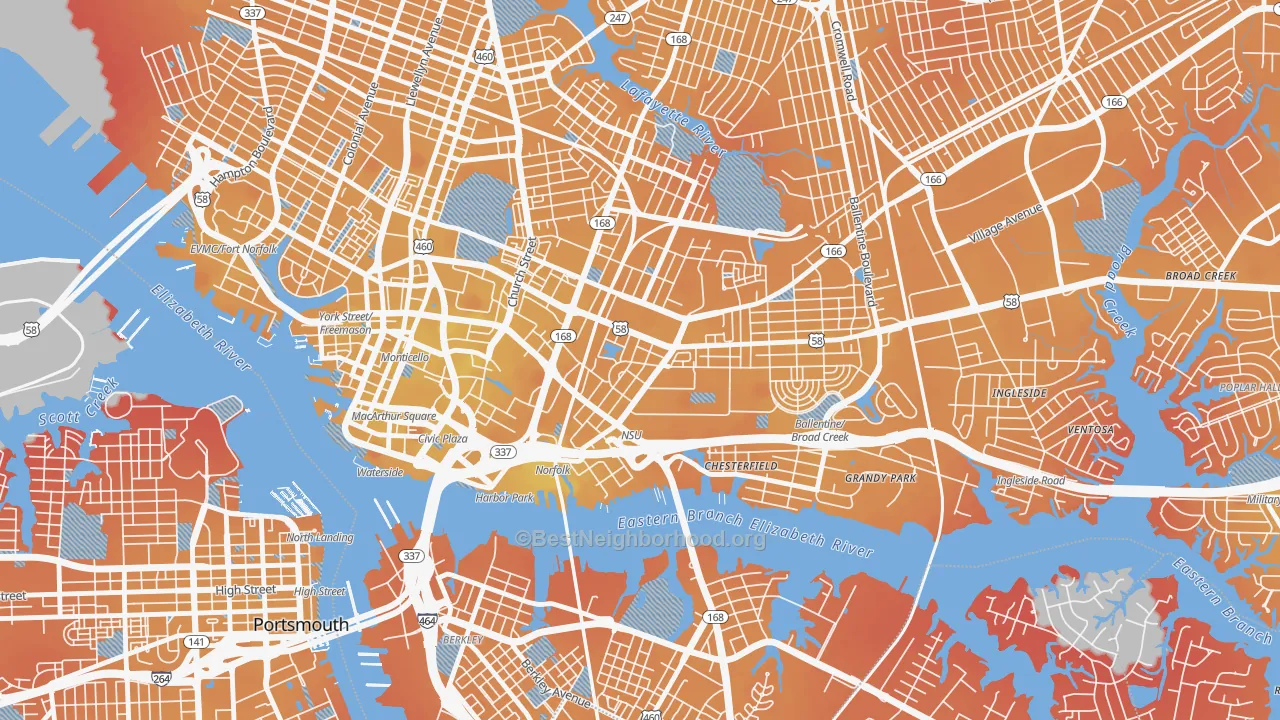 Transit Grade map of Central Brambleton, Norfolk, VA