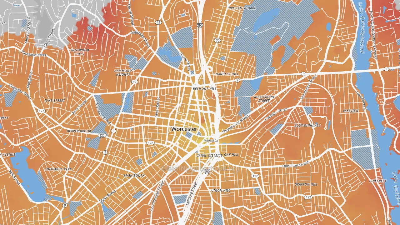 Transit Grade map of Central Business District, Worcester, MA