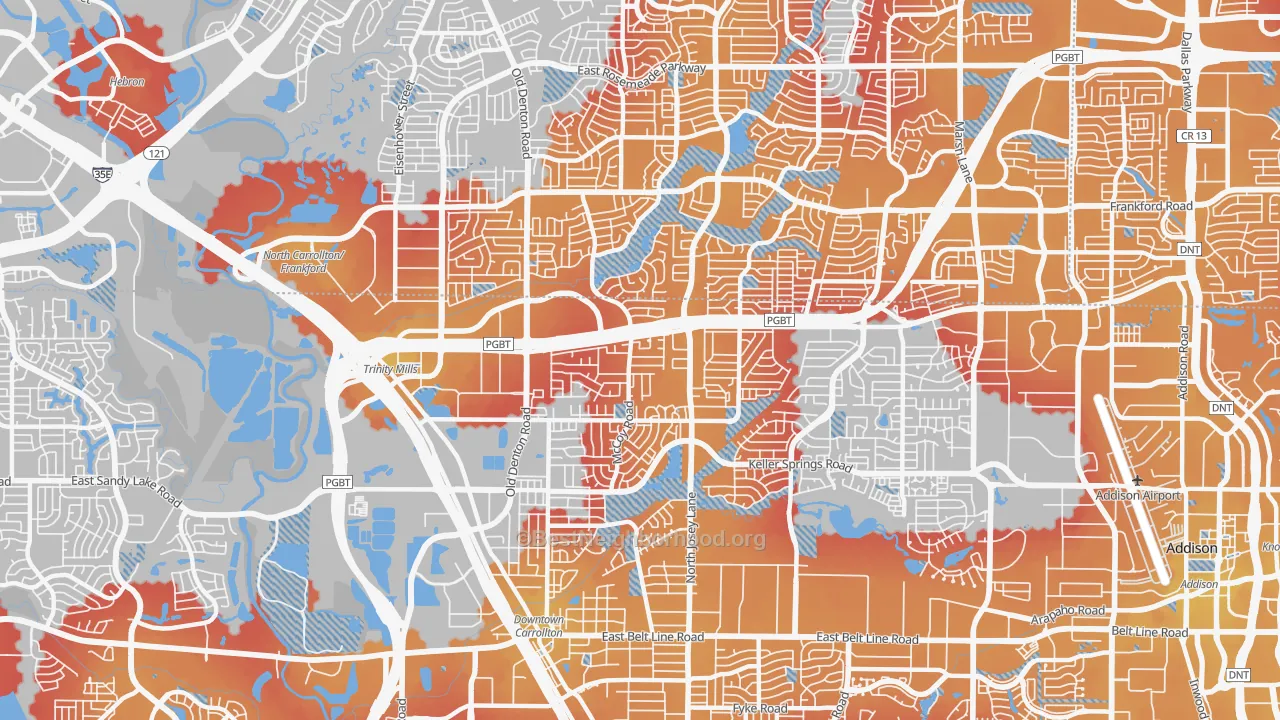 Transit Grade map of Central Carrollton, Carrollton, TX
