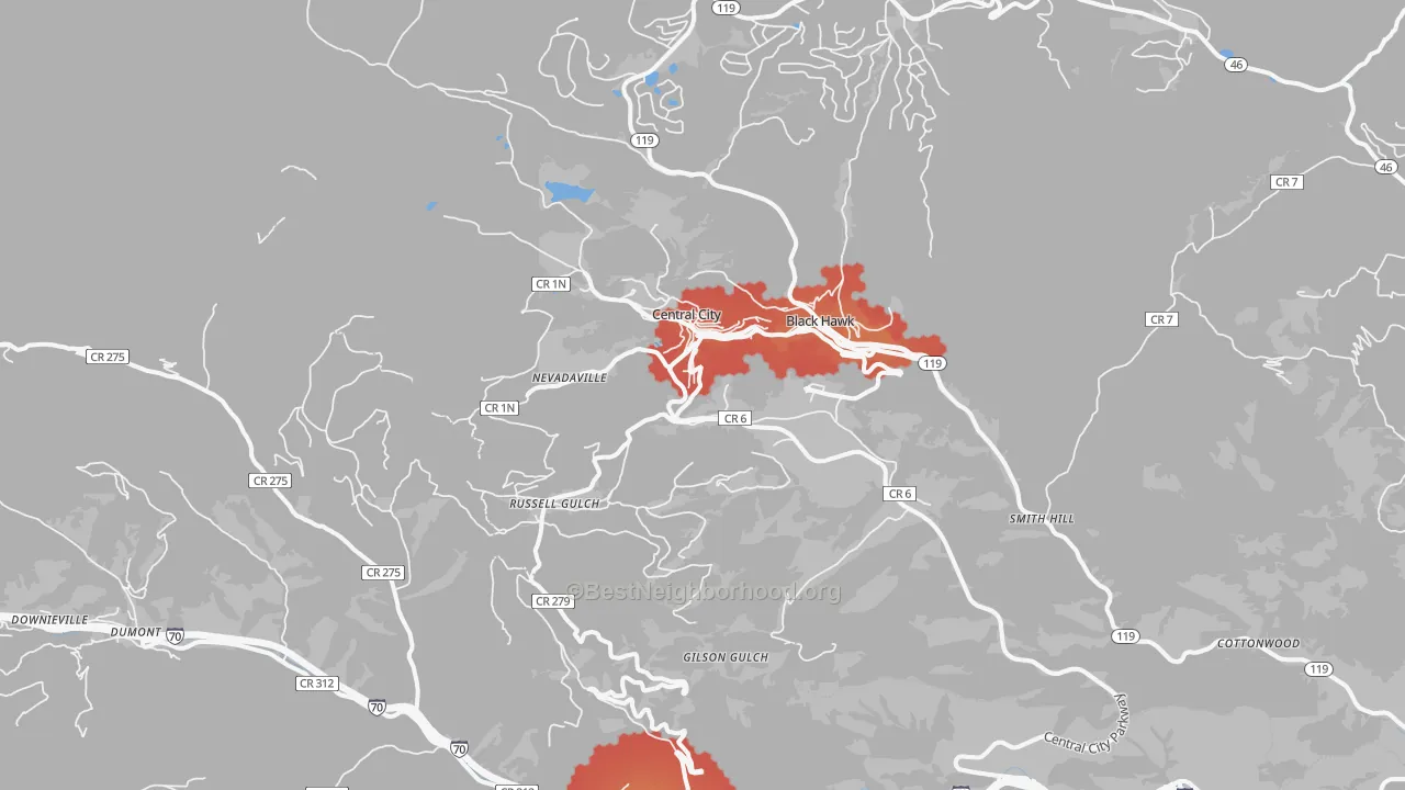 Transit Grade map of Central City, CO