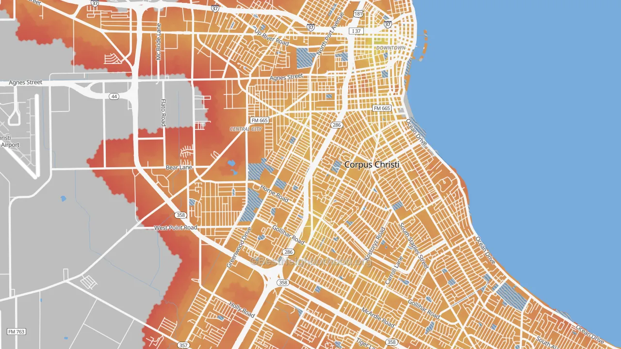Transit Grade map of Central City, Corpus Christi, TX