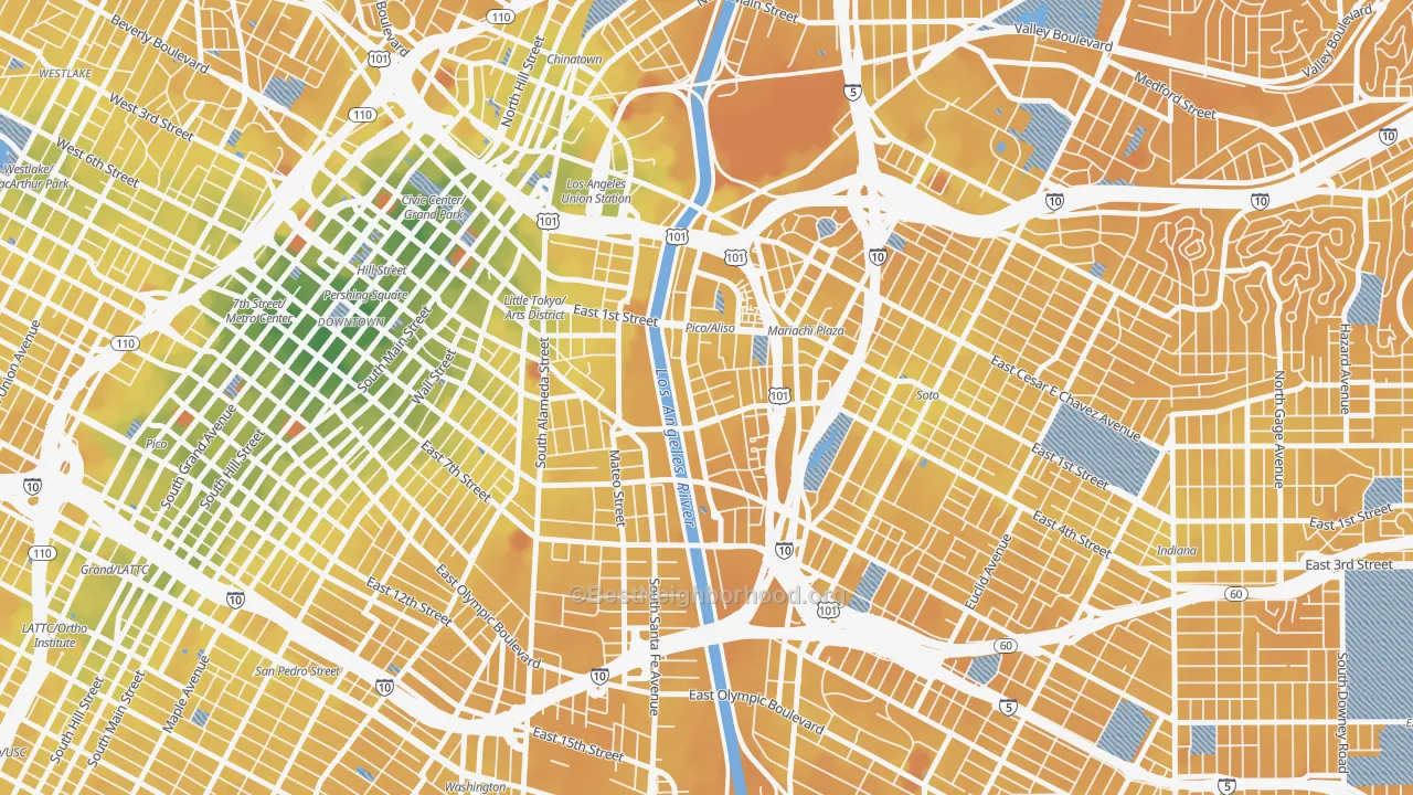 Transit Grade map of Central City East, Los Angeles, CA