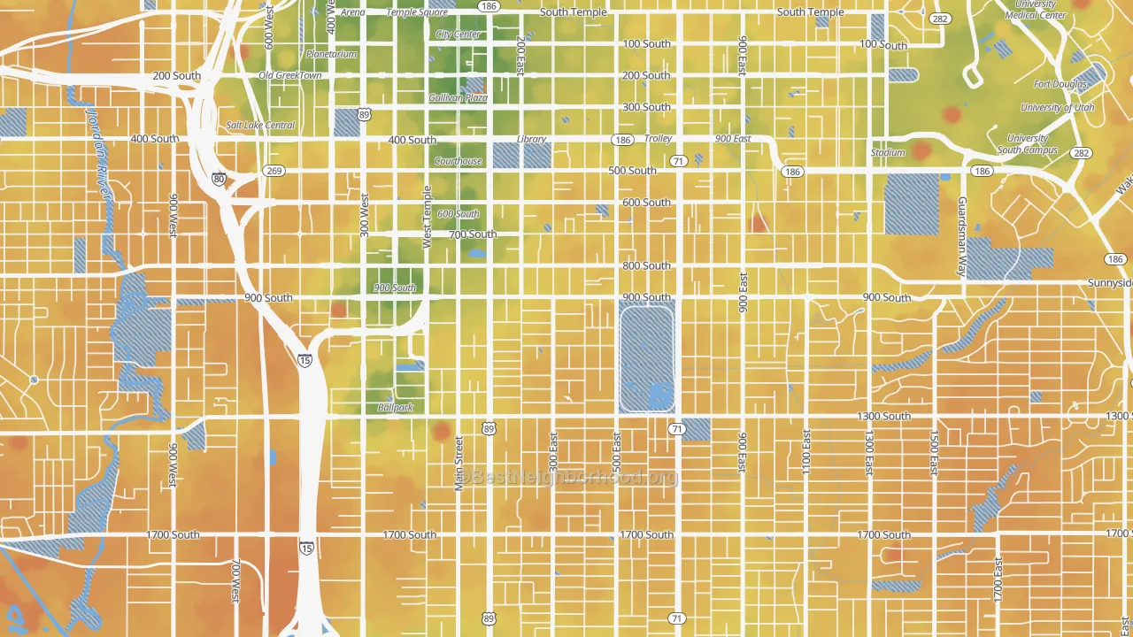 Transit Grade map of Central City Liberty Wells, Salt Lake City, UT