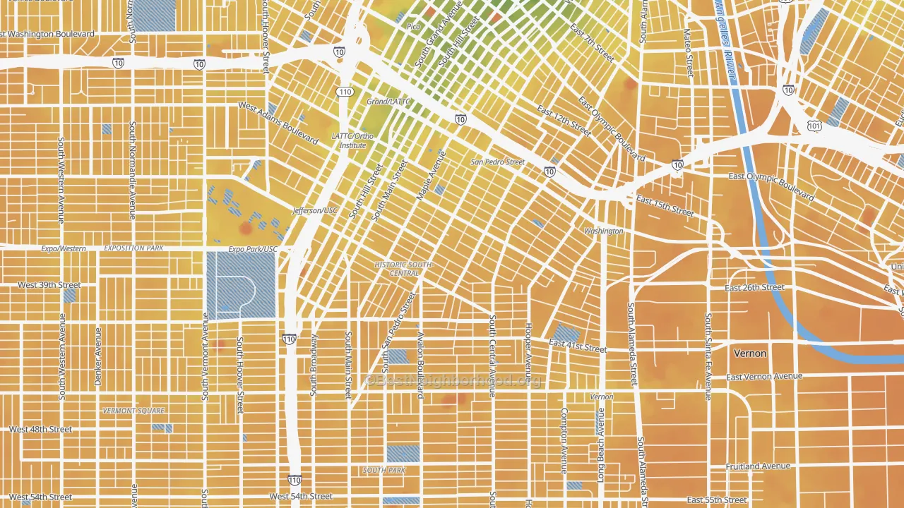 Transit Grade map of Central City, Los Angeles, CA