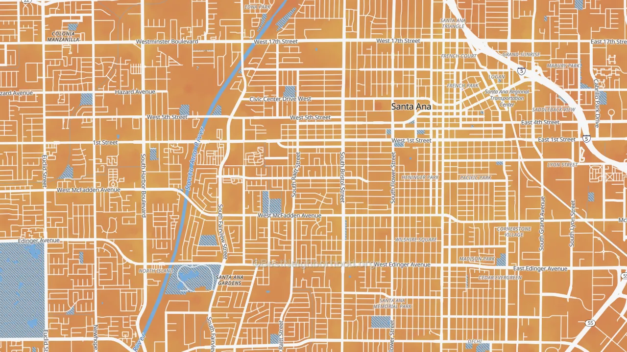 Transit Grade map of Central City Santa Ana, Santa Ana, CA