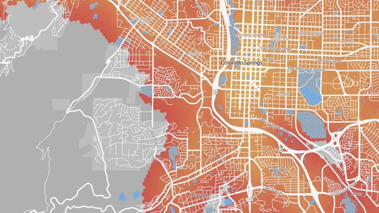 Transit Grade map of Central Colorado City, Colorado Springs, CO