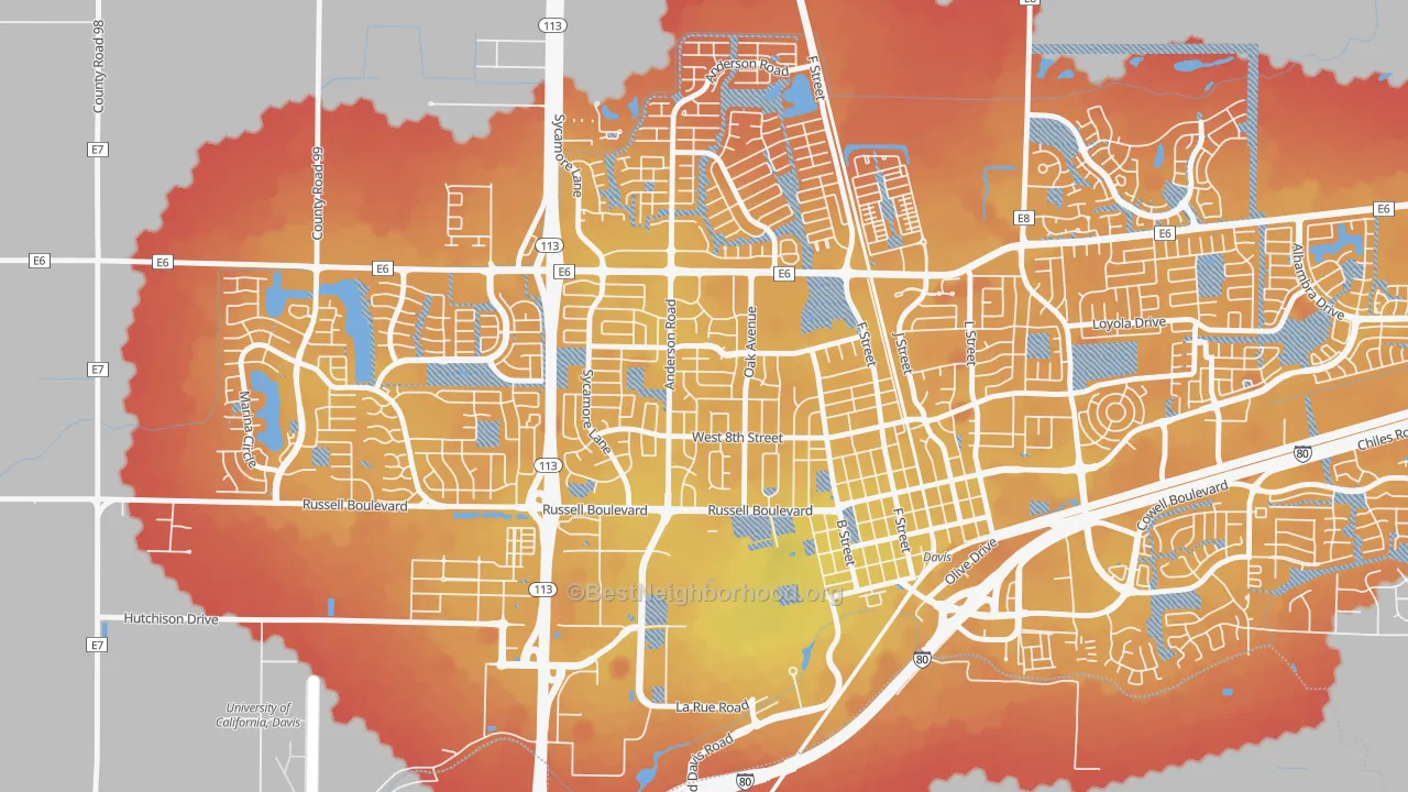 Transit Grade map of Central Davis, Davis, CA