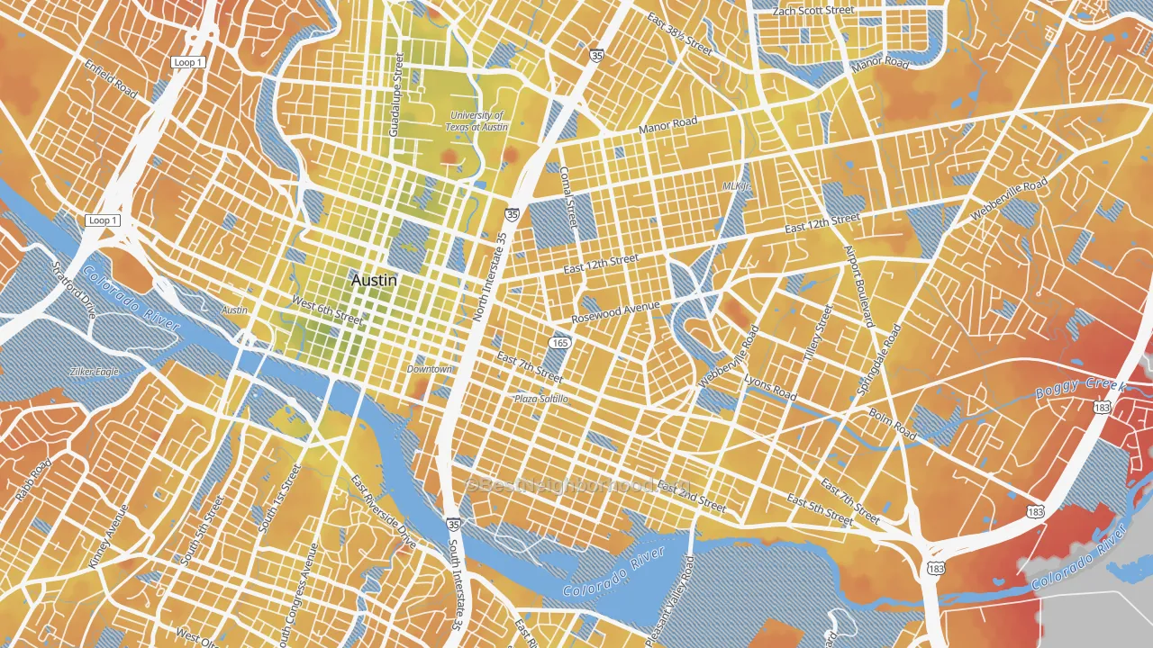 Transit Grade map of Central East Austin, Austin, TX