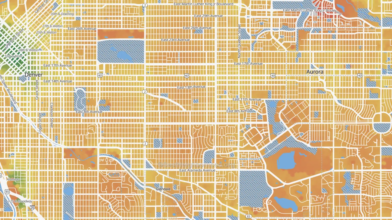 Transit Grade map of Central East Denver, Denver, CO