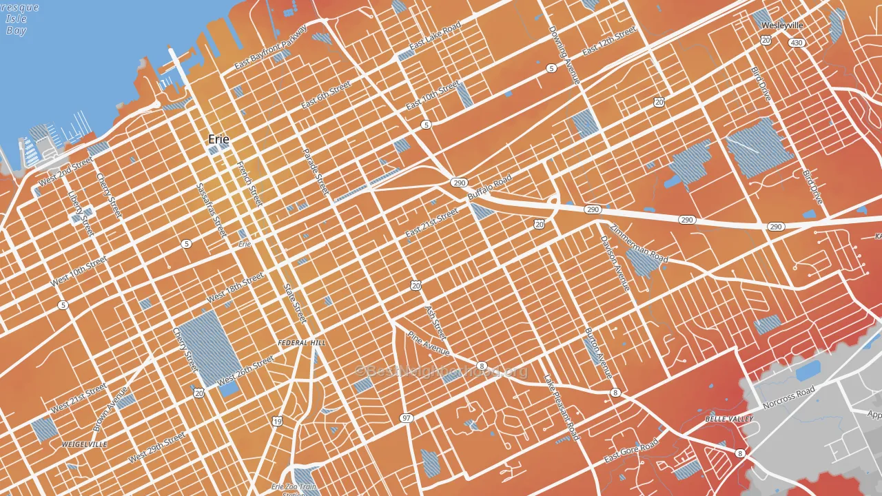 Transit Grade map of Central Eastside, Erie, PA