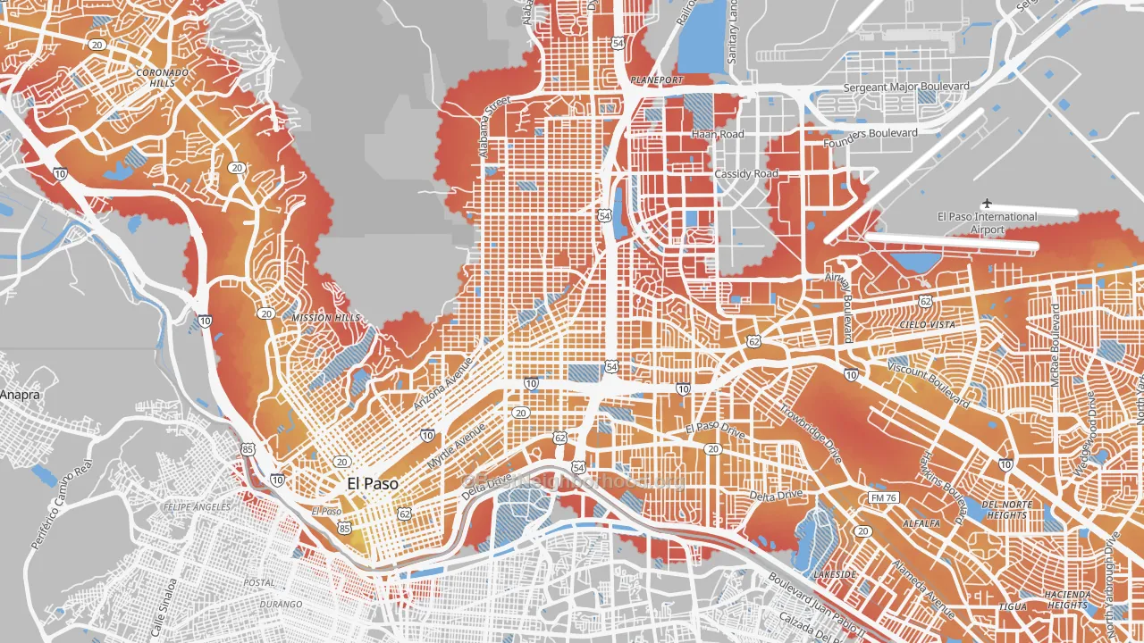 Transit Grade map of Central, El Paso, TX