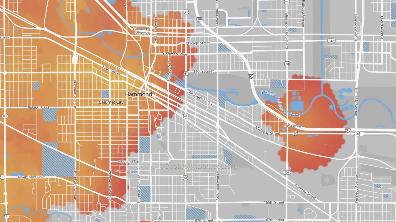 Transit Grade map of Central Hammond, Hammond, IN