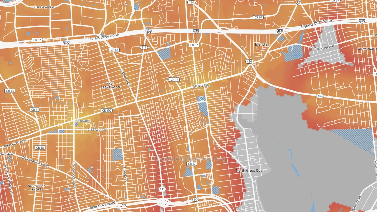 Transit Grade map of Central Islip, NY