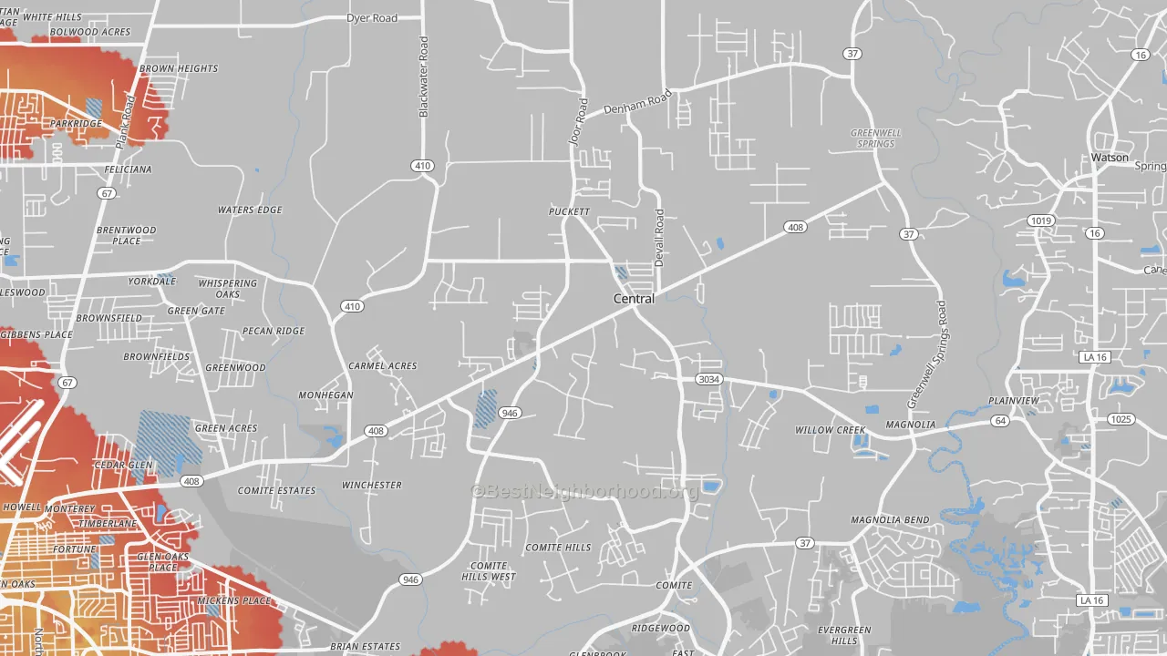 Transit Grade map of Central, LA