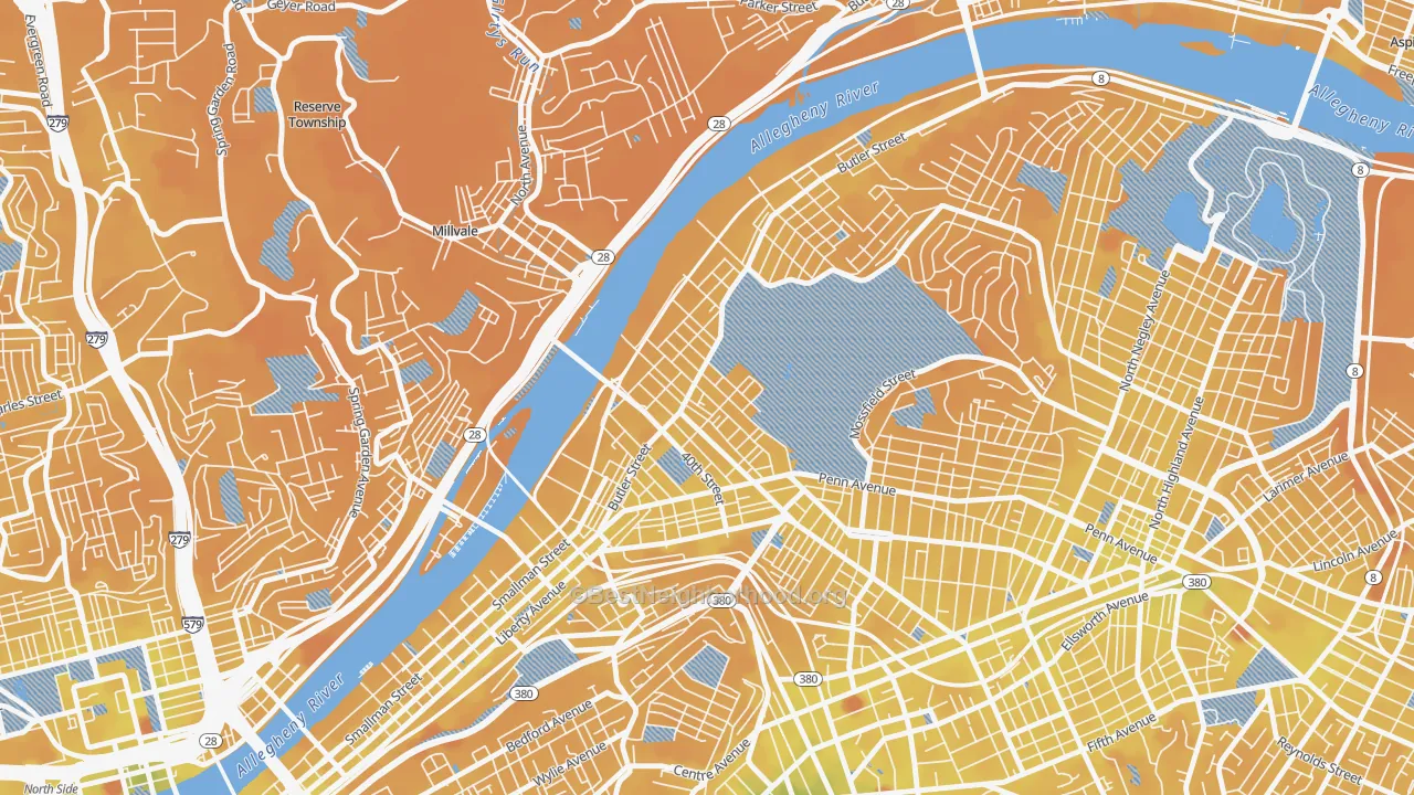 Transit Grade map of Central Lawrenceville, Pittsburgh, PA