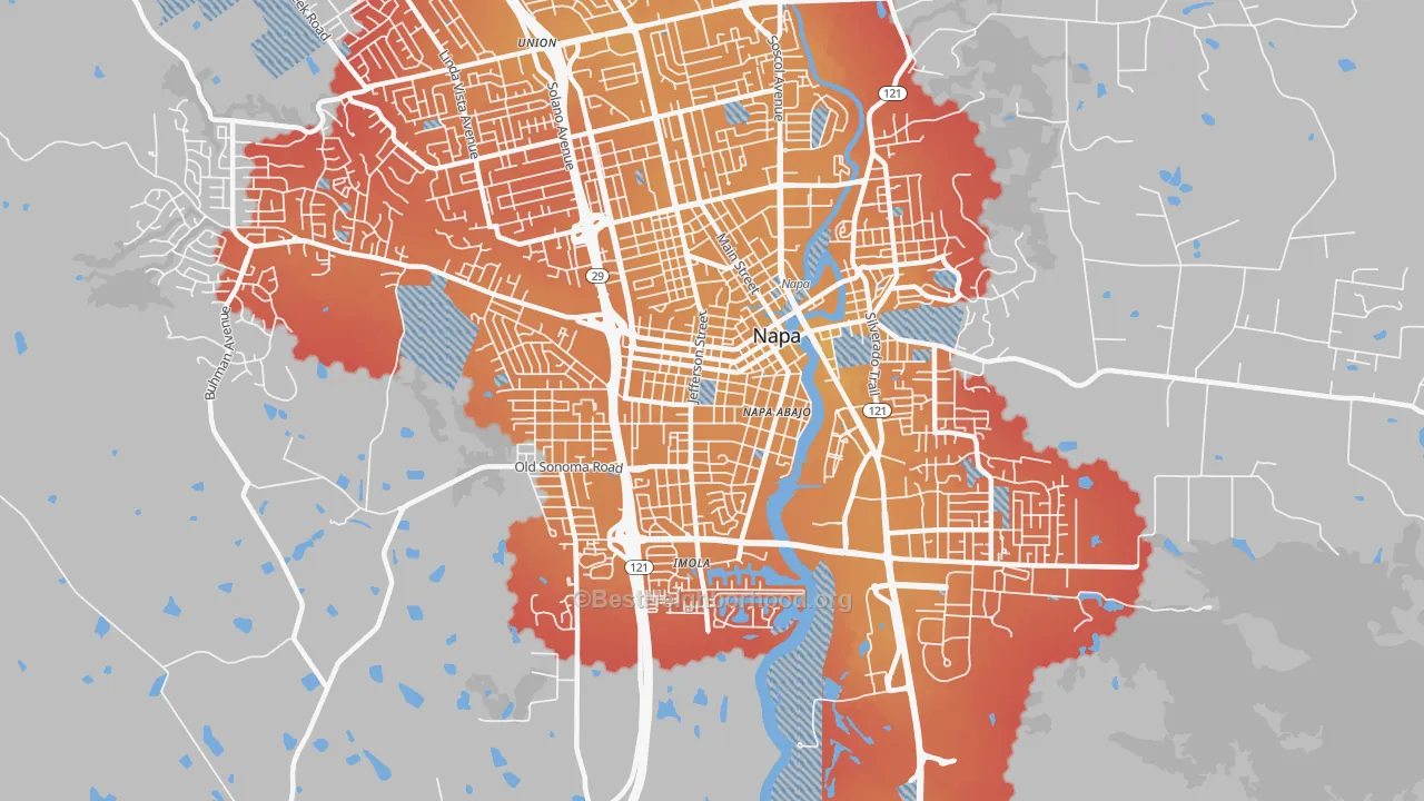 Transit Grade map of Central Napa, Napa, CA