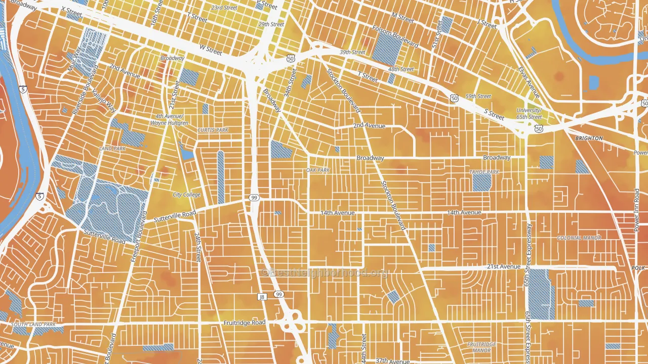 Transit Grade map of Central Oak Park, Sacramento, CA