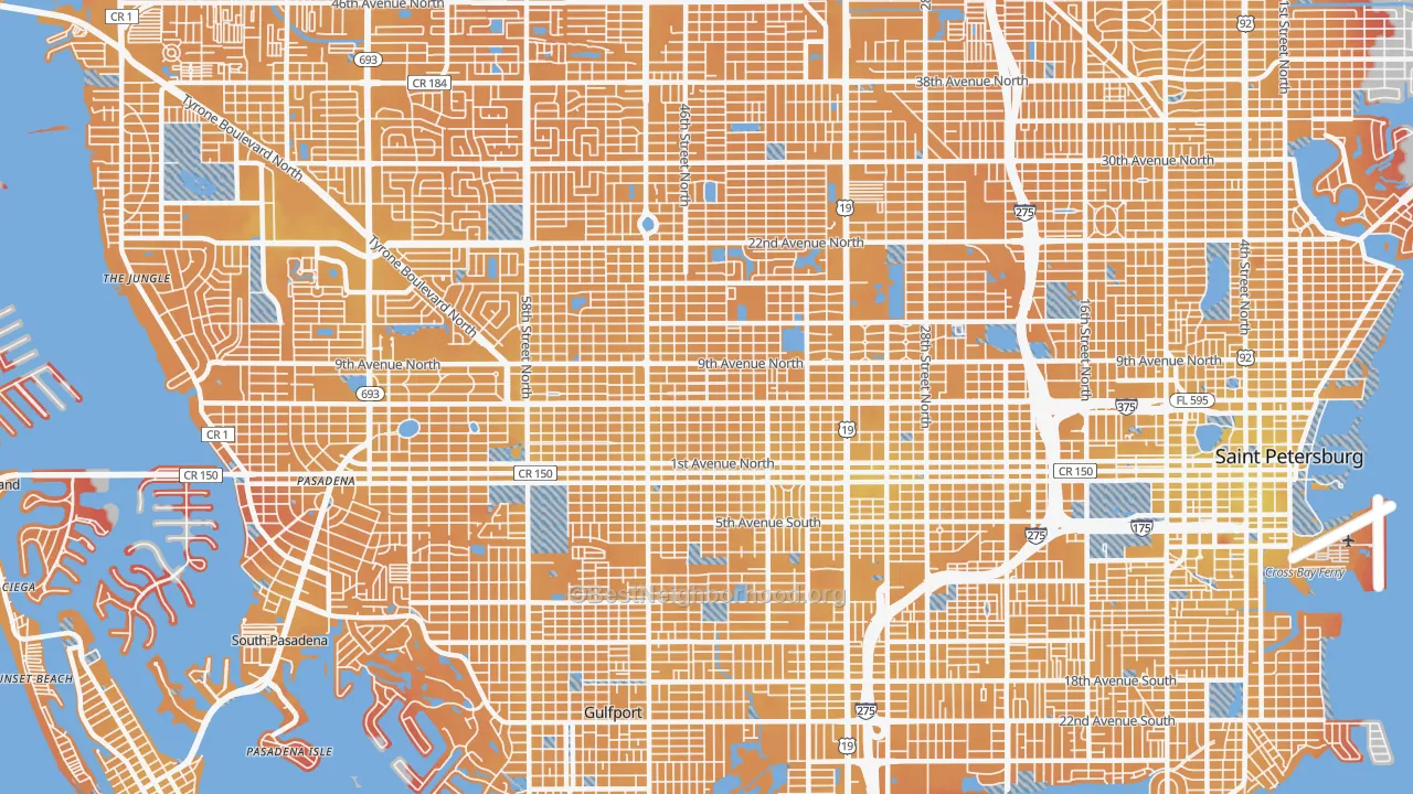 Transit Grade map of Central Oak Park, St. Petersburg, FL