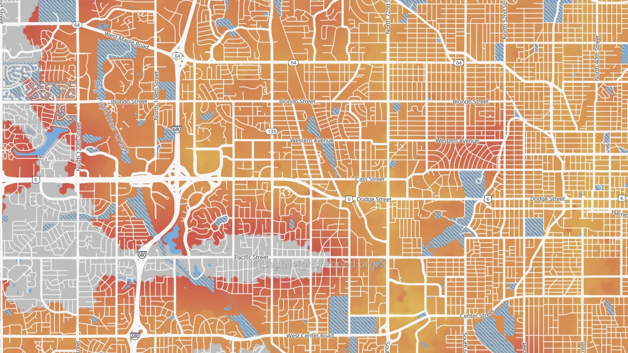 Transit Grade map of Central Omaha, Omaha, NE