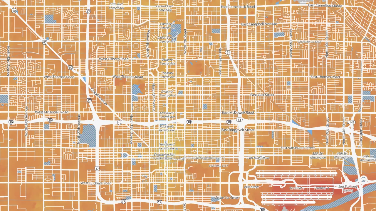 Transit Grade map of Central Phoenix, Phoenix, AZ