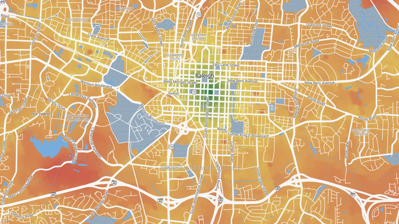 Transit Grade map of Central, Raleigh, NC