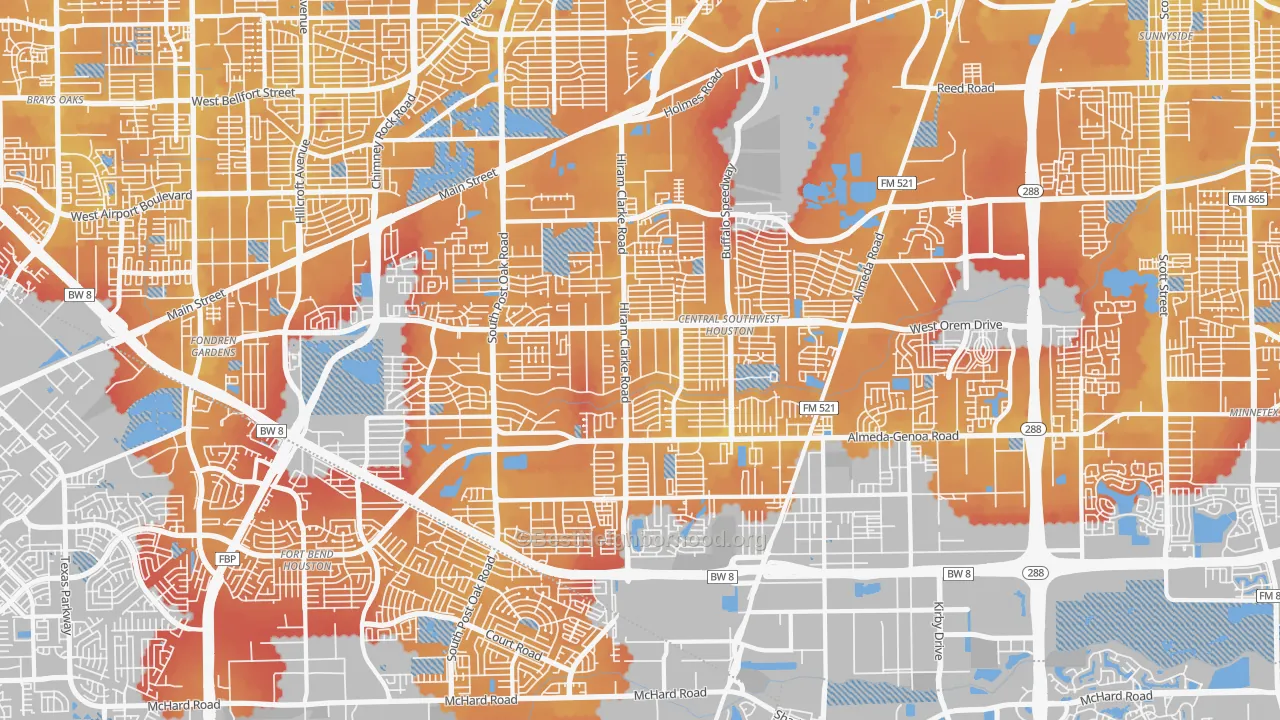 Transit Grade map of Central Southwest, Houston, TX