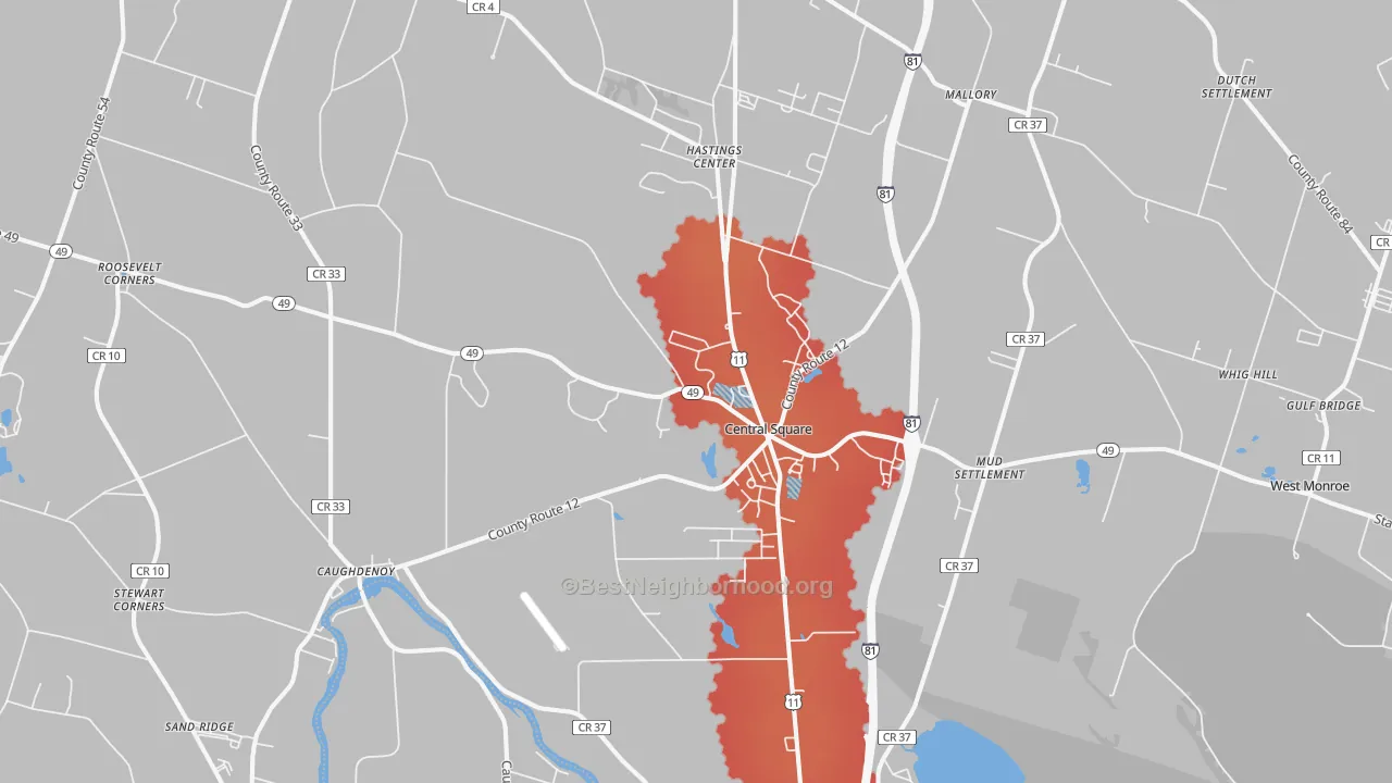 Transit Grade map of Central Square, NY