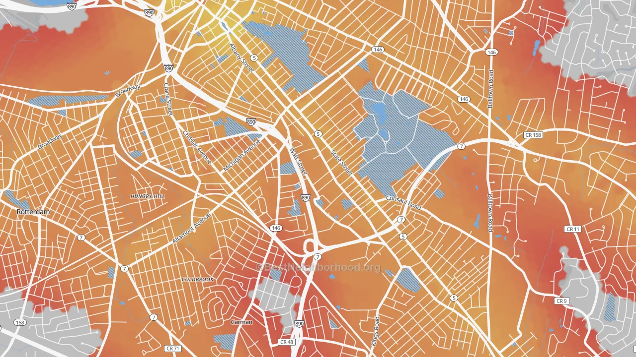 Transit Grade map of Central State, Schenectady, NY