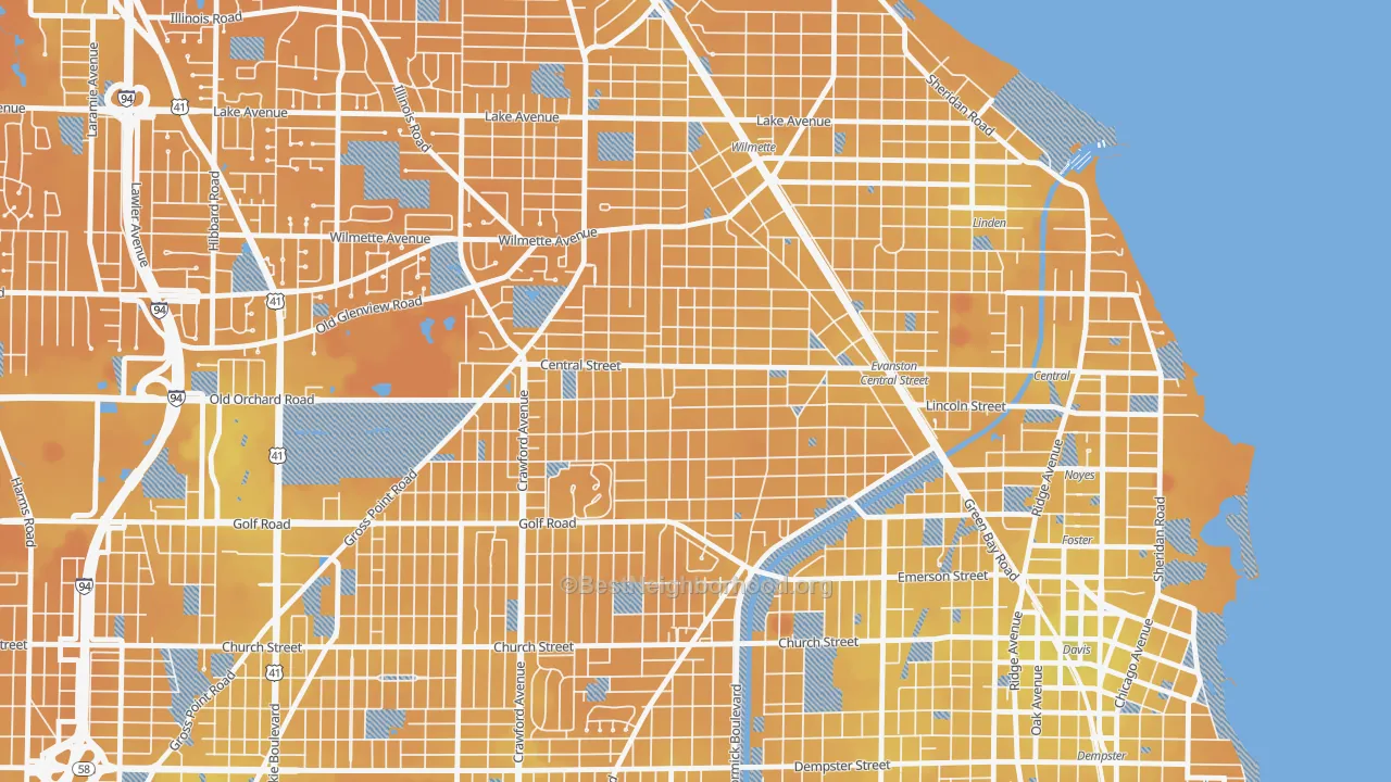 Transit Grade map of Central Street Merchant District, Evanston, IL