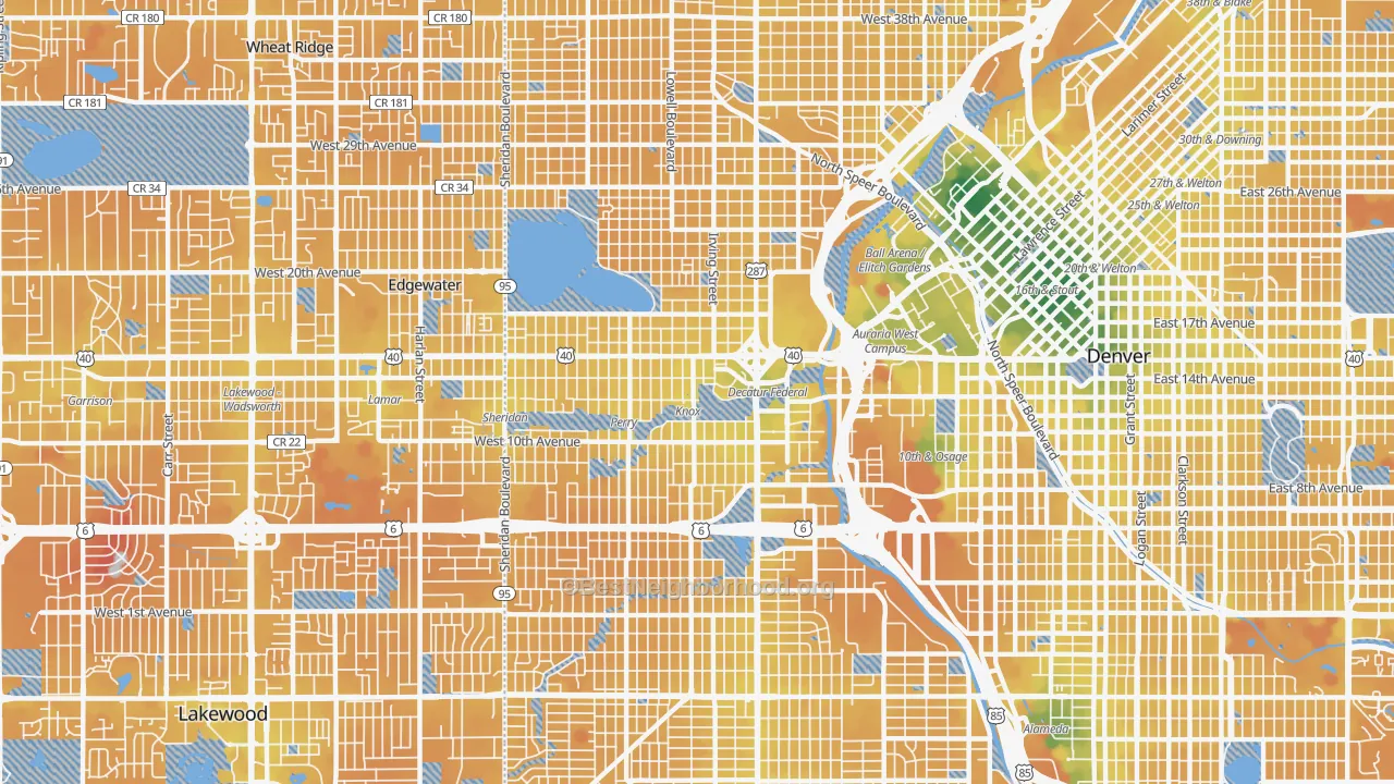 Transit Grade map of Central West Denver, Denver, CO