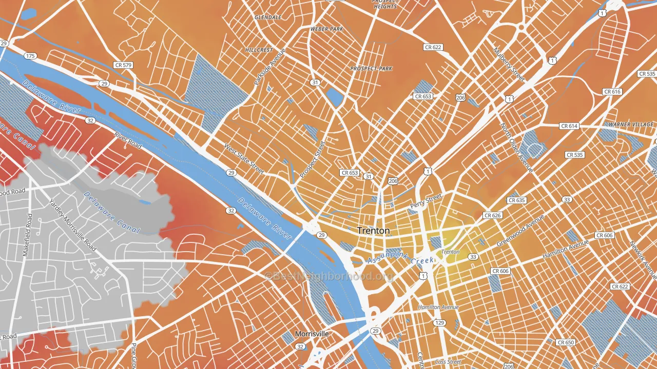 Transit Grade map of Central West, Trenton, NJ