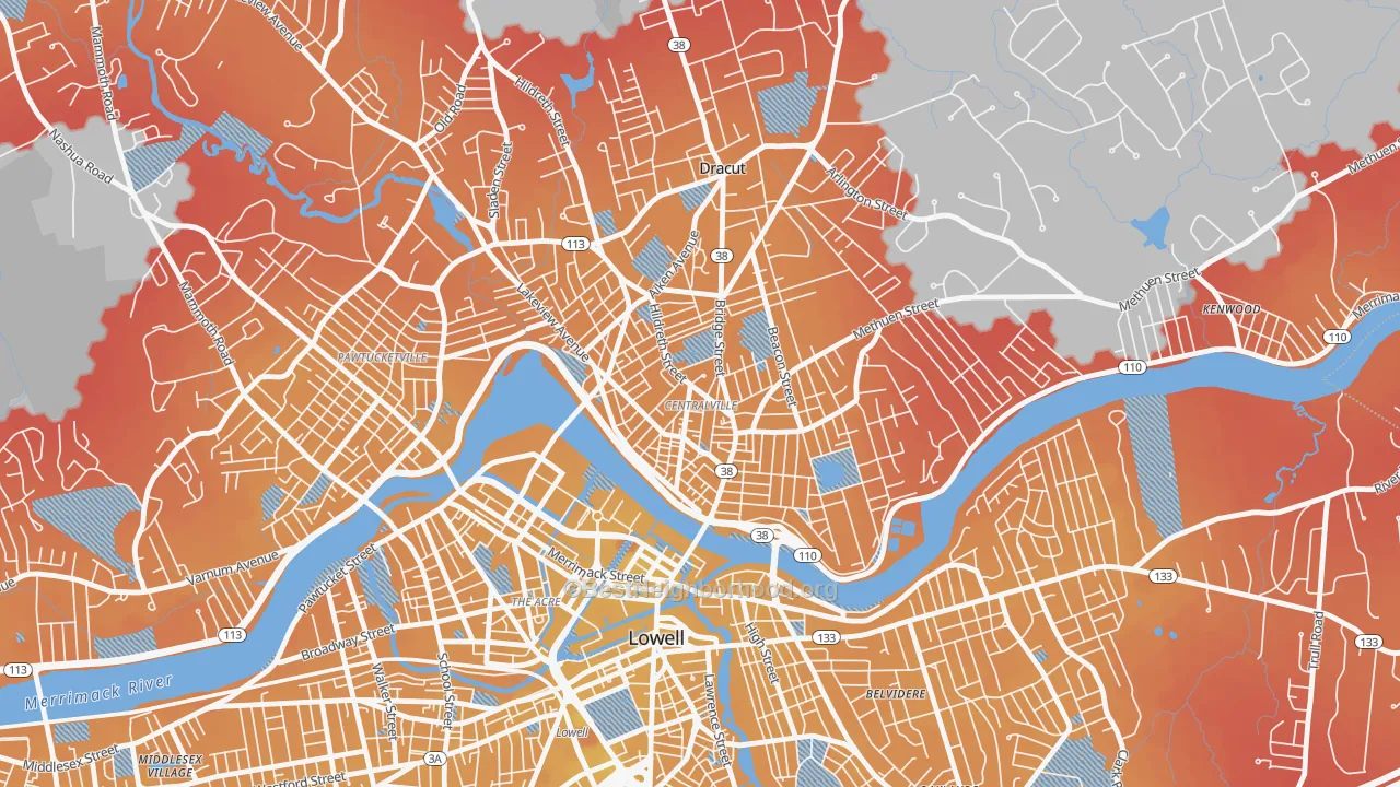 Transit Grade map of Centralville, Lowell, MA