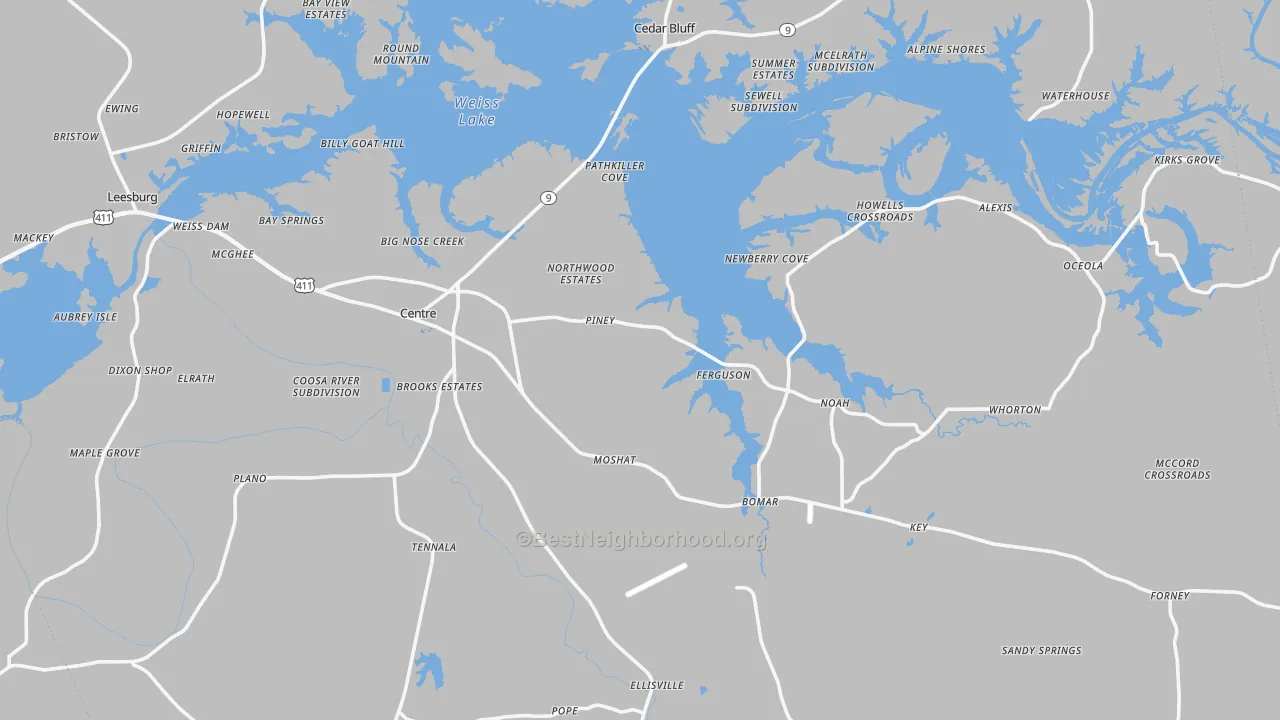 Transit Grade map of Centre, AL