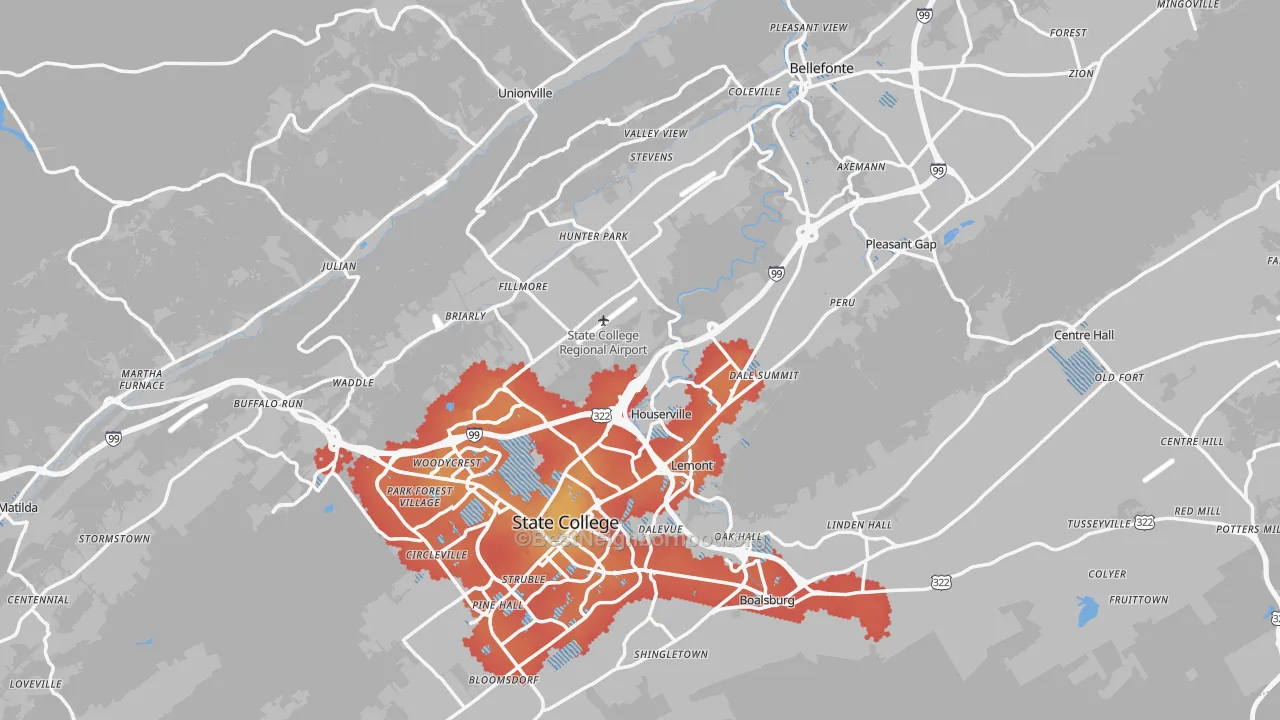 Transit Grade map of Centre County, PA