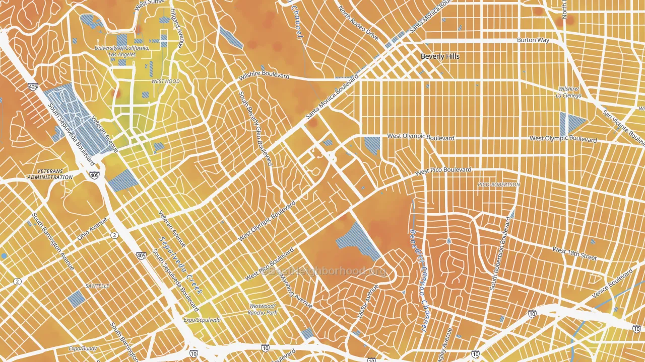Transit Grade map of Century City, Los Angeles, CA
