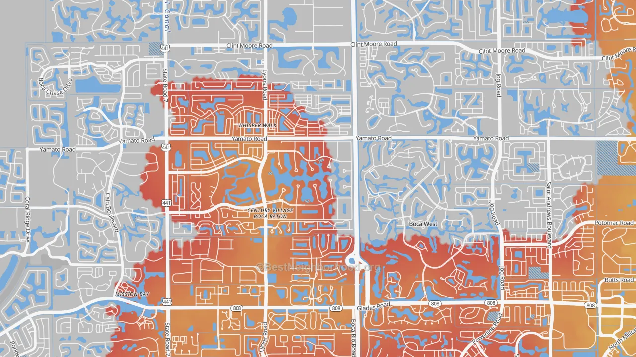 Transit Grade map of Century Village West, Boca Raton, FL