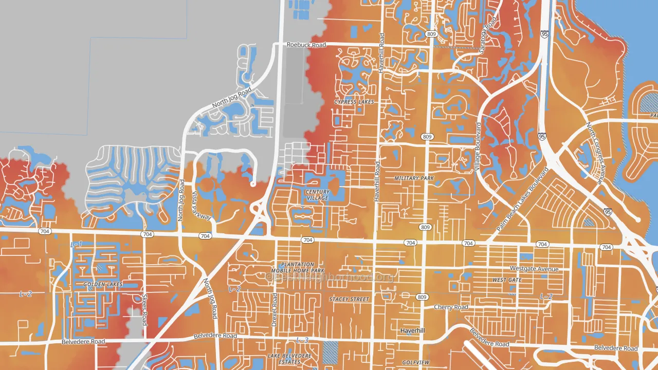 Transit Grade map of Century Village, West Palm Beach, FL