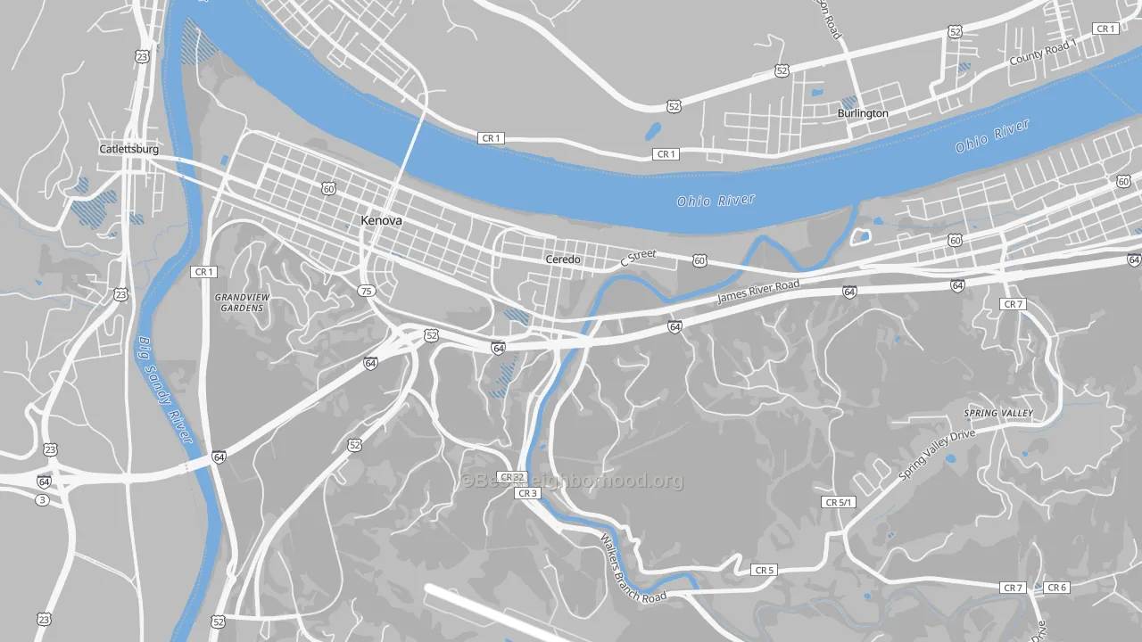 Transit Grade map of Ceredo, WV