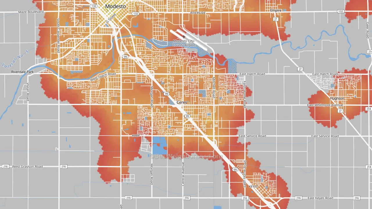 Transit Grade map of Ceres, CA