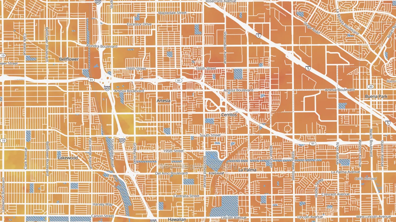 Transit Grade map of Cerritos, CA
