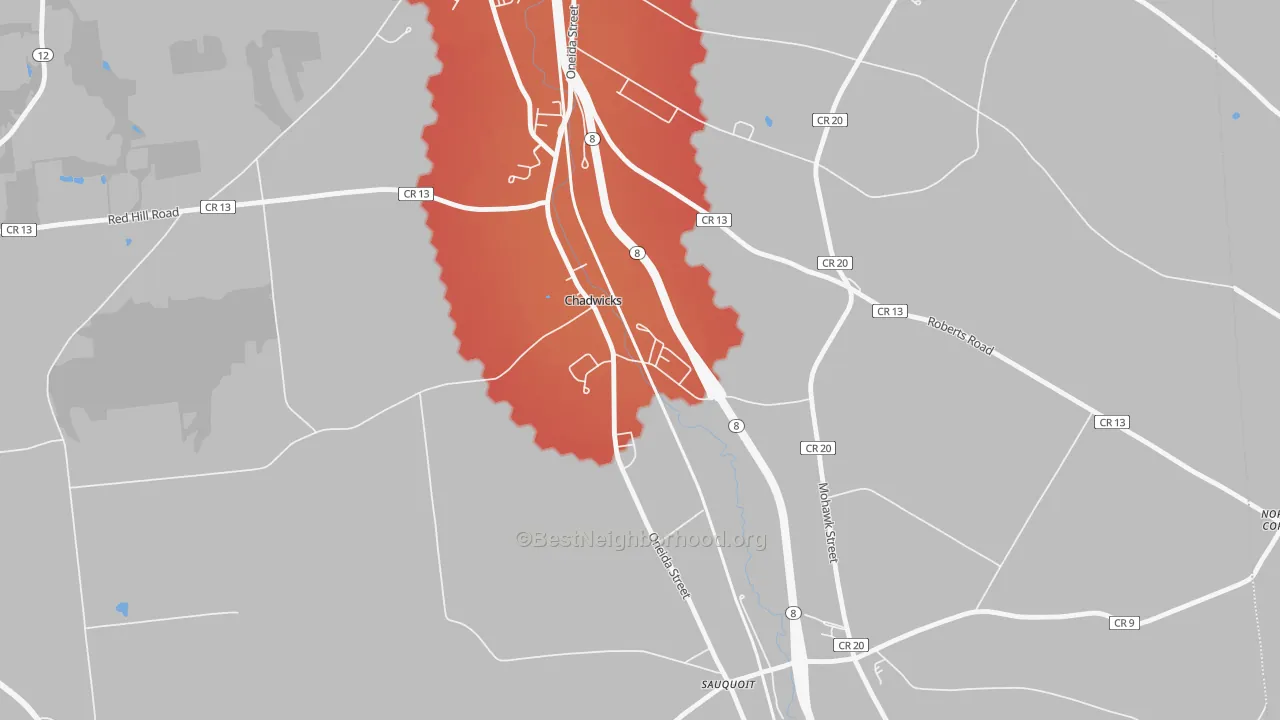 Transit Grade map of Chadwicks, NY