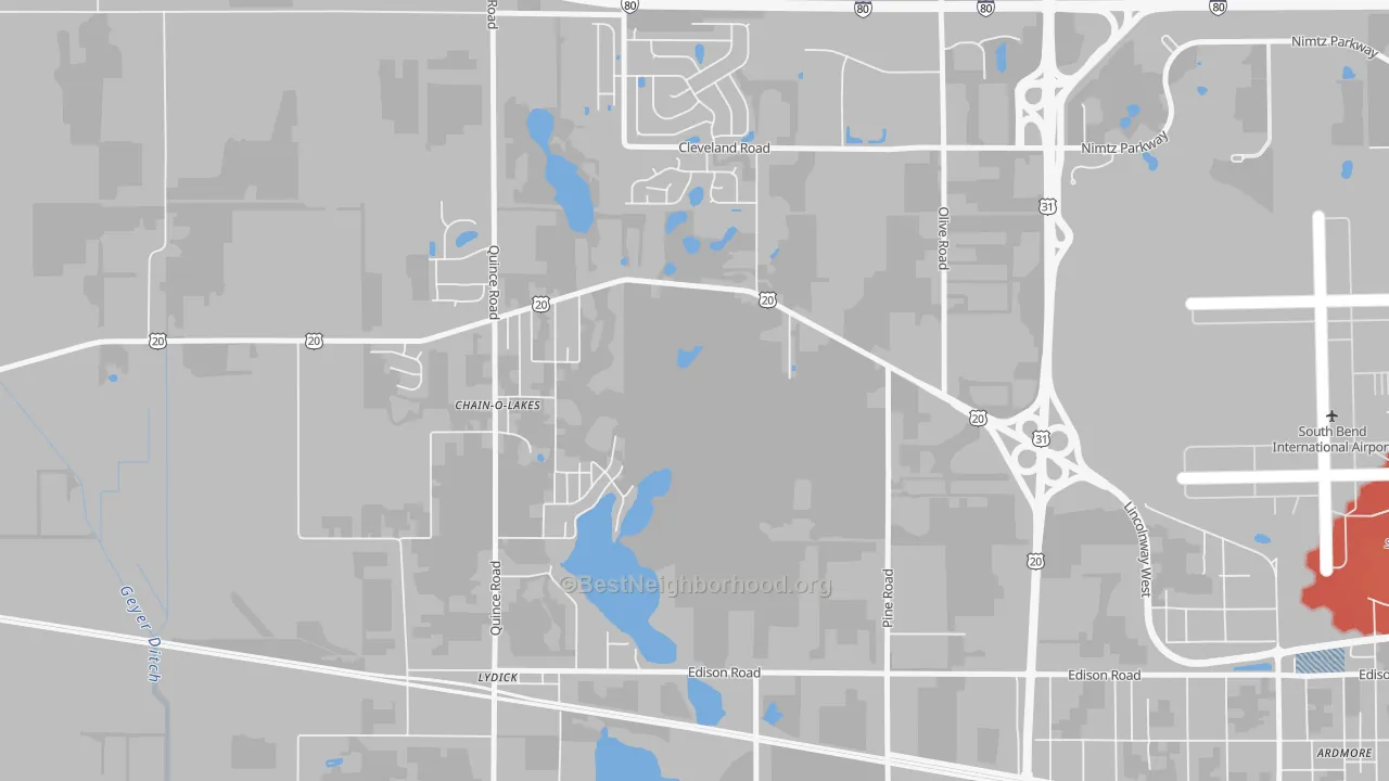Transit Grade map of Chain-O-Lakes, IN