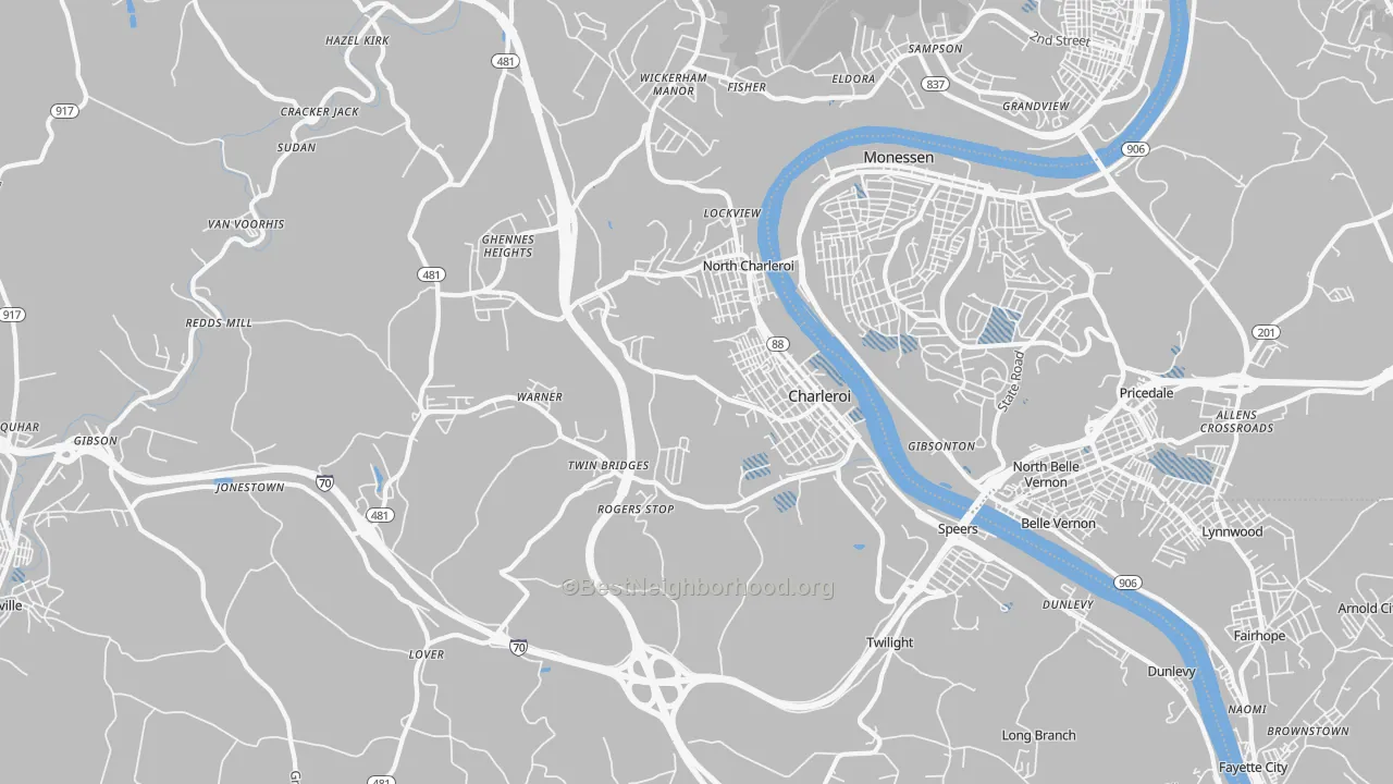 Transit Grade map of Charleroi, PA