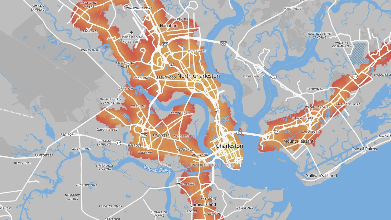 Transit Grade map of Charleston County, SC